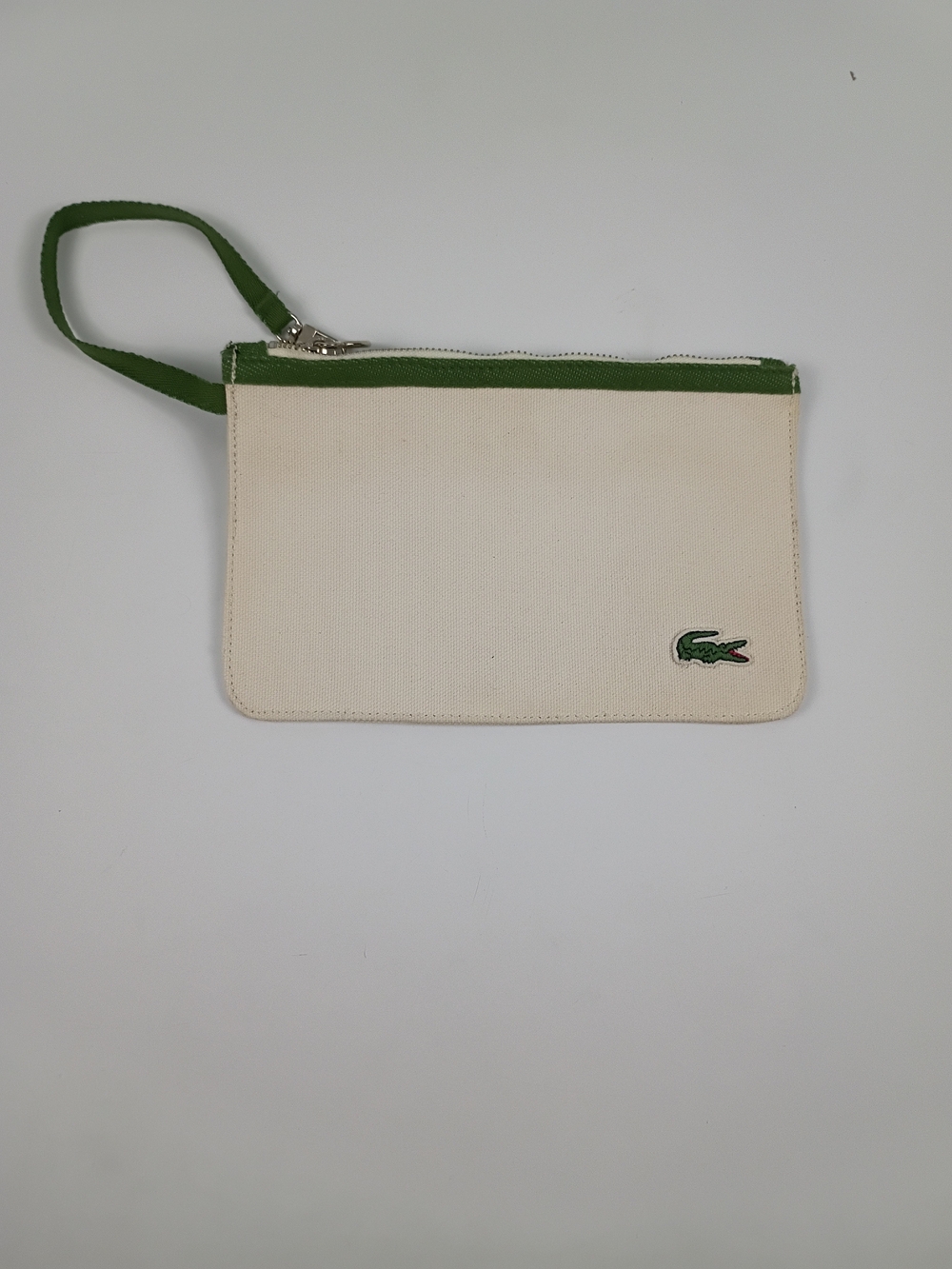Lacoste Canvas Wristlet Pouch in Cream and Green